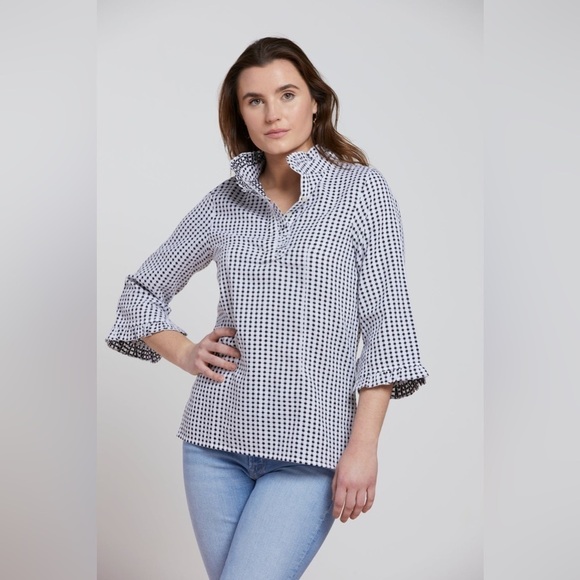 Rungolee Jacqueline Embroidered Cotton 3/4 Sleeve Blouse in Blue, XXS - Picture 2 of 6